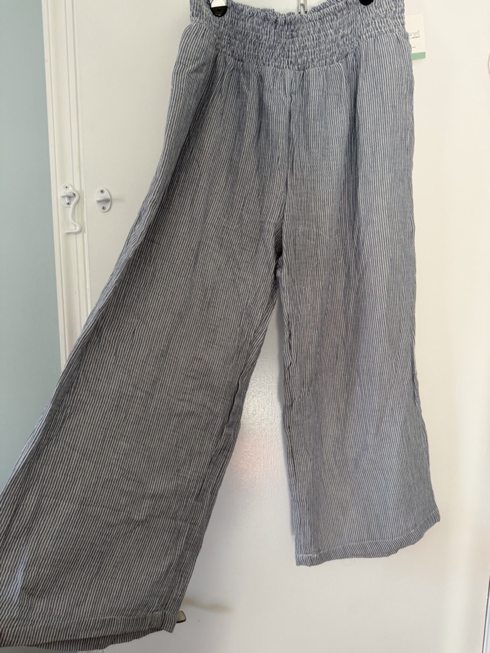 Lightweight Wide-Leg Striped Pants in Blue and White Maternity women size L